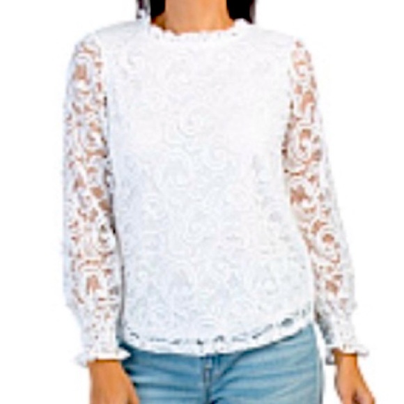 Adrianna Papell Tops - Adrianna Papell white lace long sleeve blouse women’s top size Large